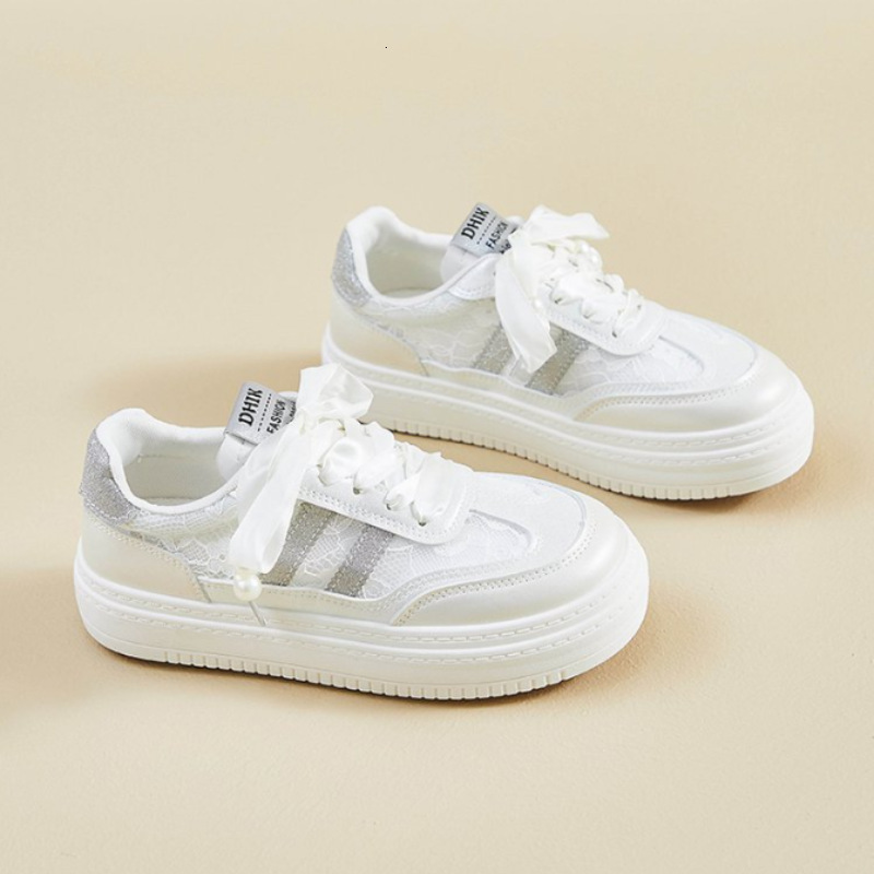 Ddmybear Korean Version Lace Mesh Breathable Small White For 2024 New Thick Versatile Board Soft Sole Women's Shoes Chinese Brand Shoes F926-57
