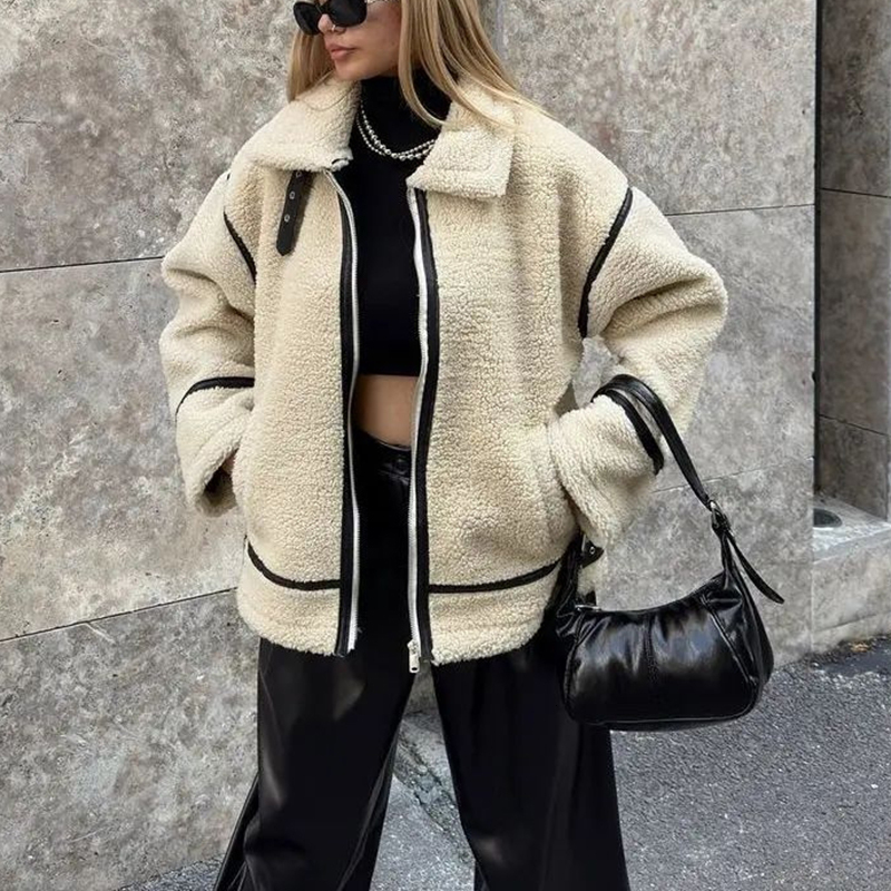 Brand Shearg Jackets Teddy Bear Fur Coat Women 2023 Autumn Winter Street Fashion Girls Motorcycle Bike Overcoats