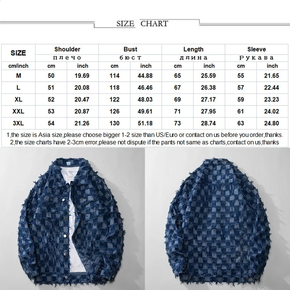 Spring and autumn vintage blue checkered denim jacket pure cotton Jaqueta jeans street loose Chaquetas Hombre mens jacket 240926