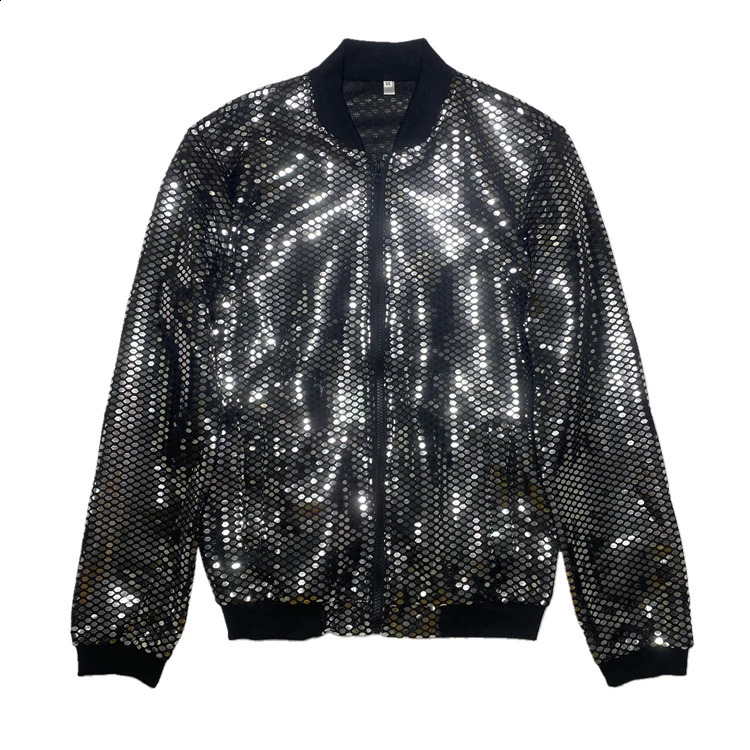 Fine Fashion Sequin Casual Mens Slim Jacket Lightweight Standup Collar Coat Bomber 240924