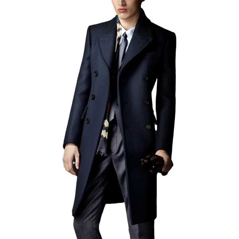 Mens wool coat double chest medium length wool trench coat business size spring autumn winter 4XL W240925