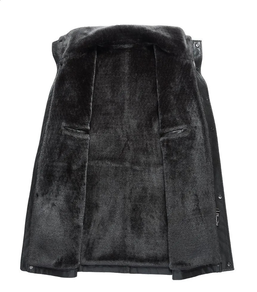 Autumn and winter fur integrated mens leather jacket medium length thick sheepskin collar family casual jacket 240926