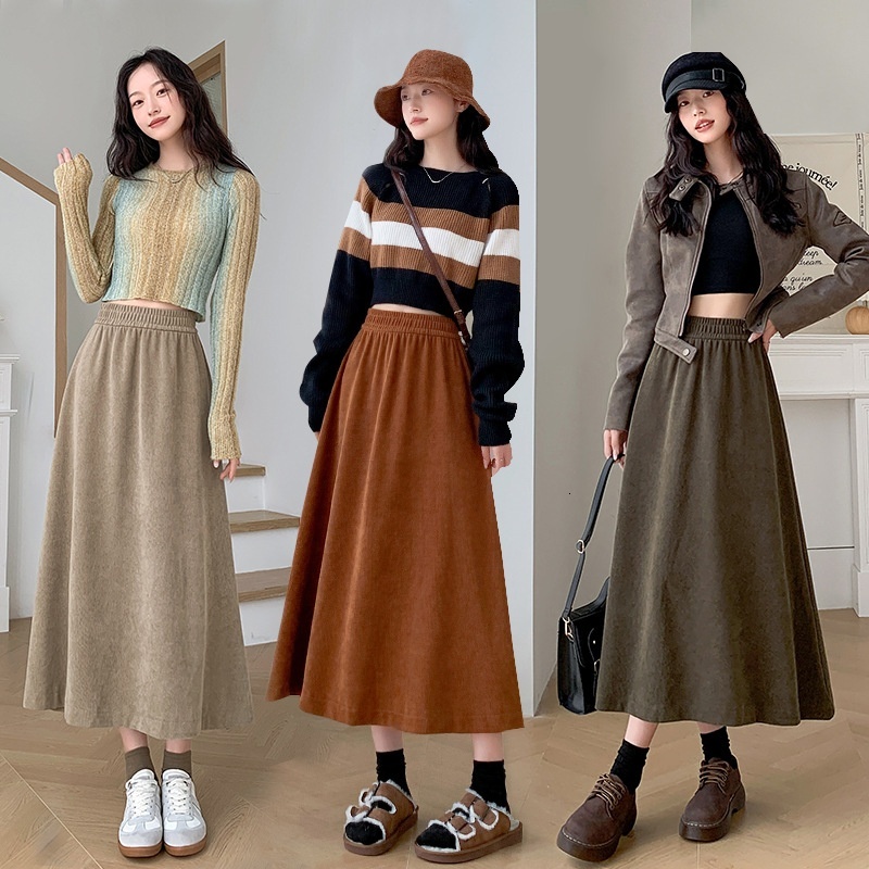 Milad Half length for Women 2024 Autumn/Winter New Product: Casual with High Waist and Slim Look, Medium Length, Large Swing Umbrella Skirt