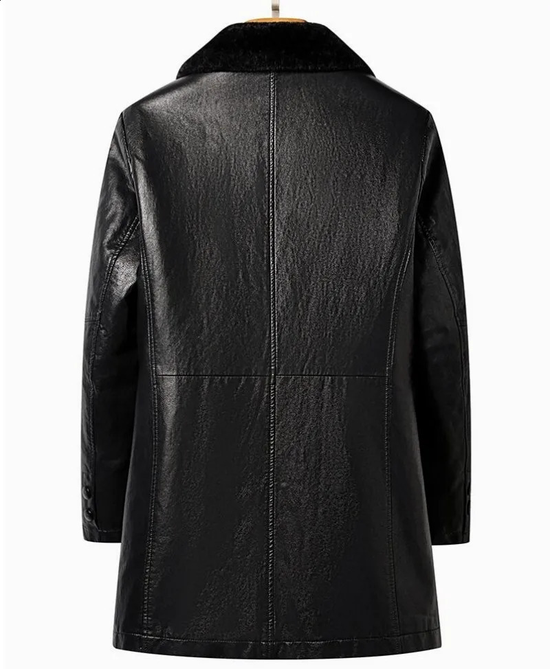 Autumn and winter fur integrated mens leather jacket medium length thick sheepskin collar family casual jacket 240926