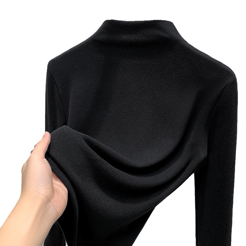 2024 New Designer Women's Half High Collar German Velvet Bottom Sweater Double sided Velvet T-shirt Warm Matching Belt Top