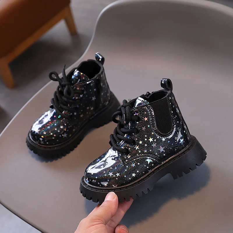 Autumn baby girl riding boots spring PU leather printed star ankle for children fashionable childrens casual shoes 240925