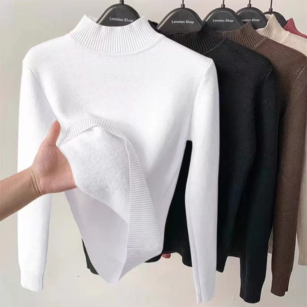 Half-high-necked integrated velvet bottoming shirt sweater with women's autumn and winter pullover imitation mink and velvet knitted mink sweater
