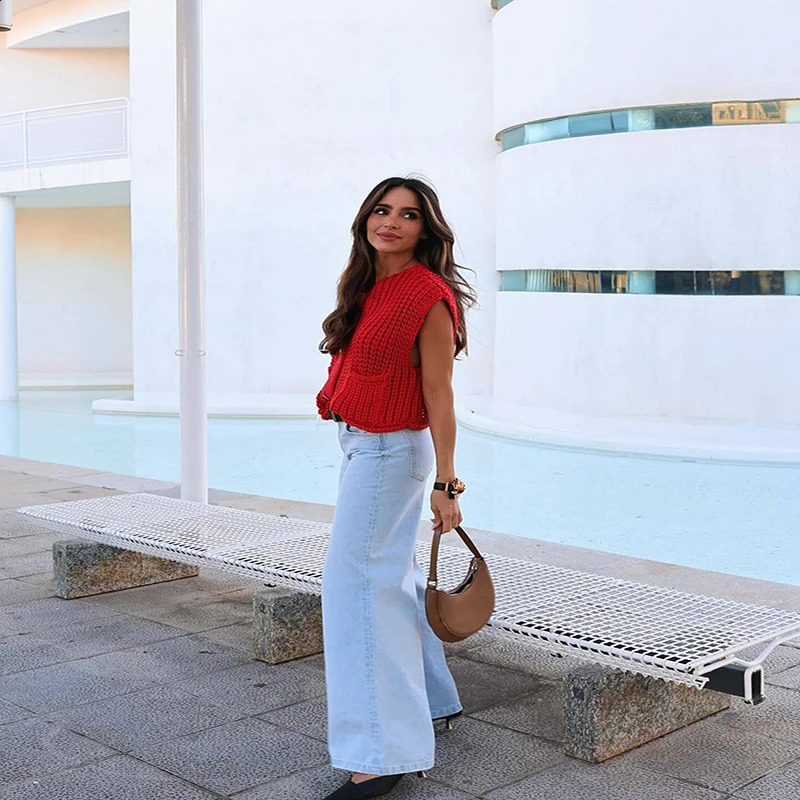 Casual Solid Knitted Cropped Top Women Single Breasted ONeck Sleeveless Sweater Vest Cardigans 2024 Female Summer Street Tops 240919
