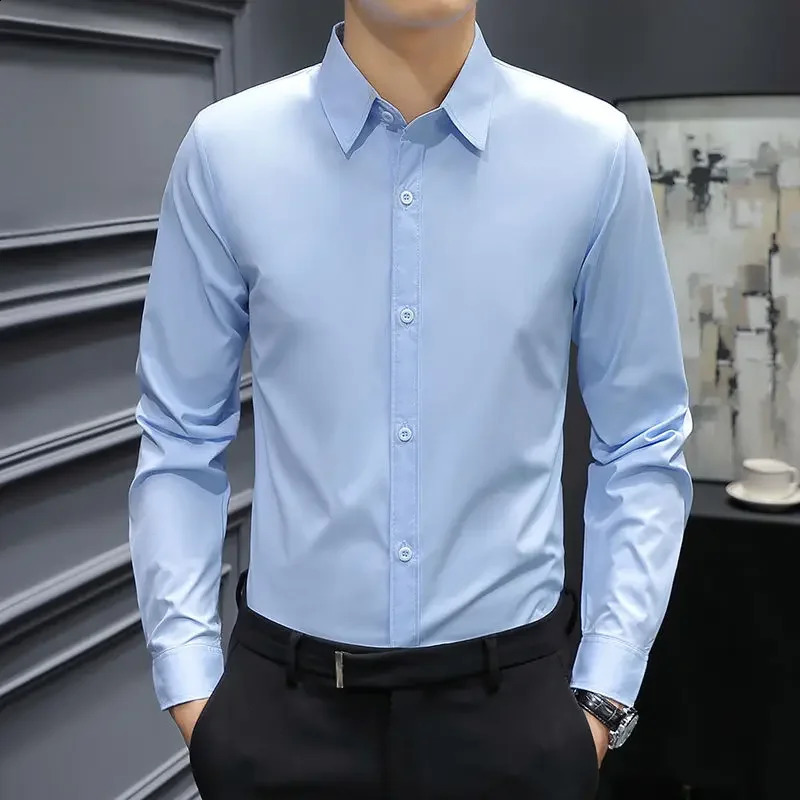 Mens Shirt Dress White Plain Formal Male Shirts Business for Office Normal Original Fashion Man 2024 Elegant Regular Social Xxl 240925