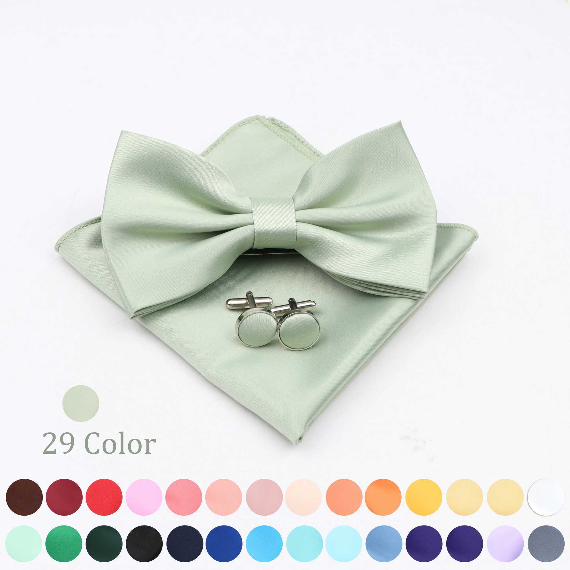 Mens solid color conical bow pocket square cufflinks set necklace bow handle cuffs party accessories Y240925