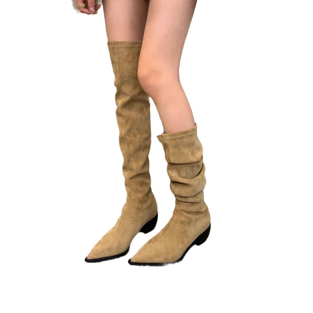 Knee over long boots for women Korean version square heel thick soled pointed fashion boots stylish and trendy knight boots 240926