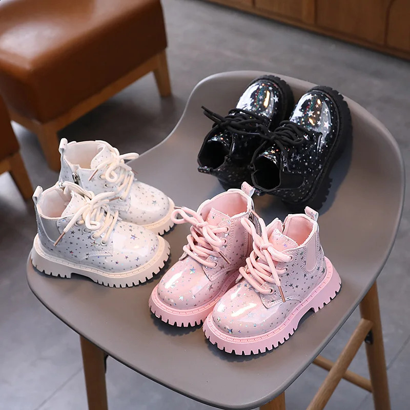 Autumn baby girl riding boots spring PU leather printed star ankle for children fashionable childrens casual shoes 240925