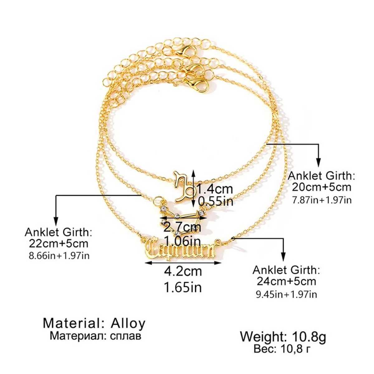 3Pcs/Set 12 Constellation Anklets For Women Gold Color Zodiac Signs Ankle Bracelet Barefoot Chain Summer BirtHDay Party JewelryX240926