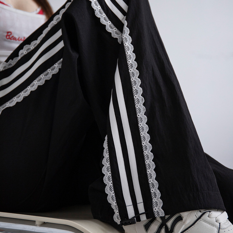 Lace lace wide for women, 2024 Spring and Autumn new high waisted sports pants, hanging loose quick drying straight leg pants