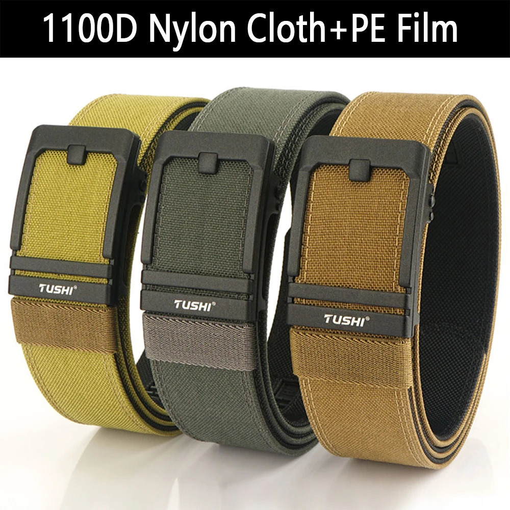 TUSHI 4.3cm Mens Hard Pistol with Alloy Automatic Buckle Tactical Outdoor Strap 1100D Nylon Military IPSC Strap for Men 240925
