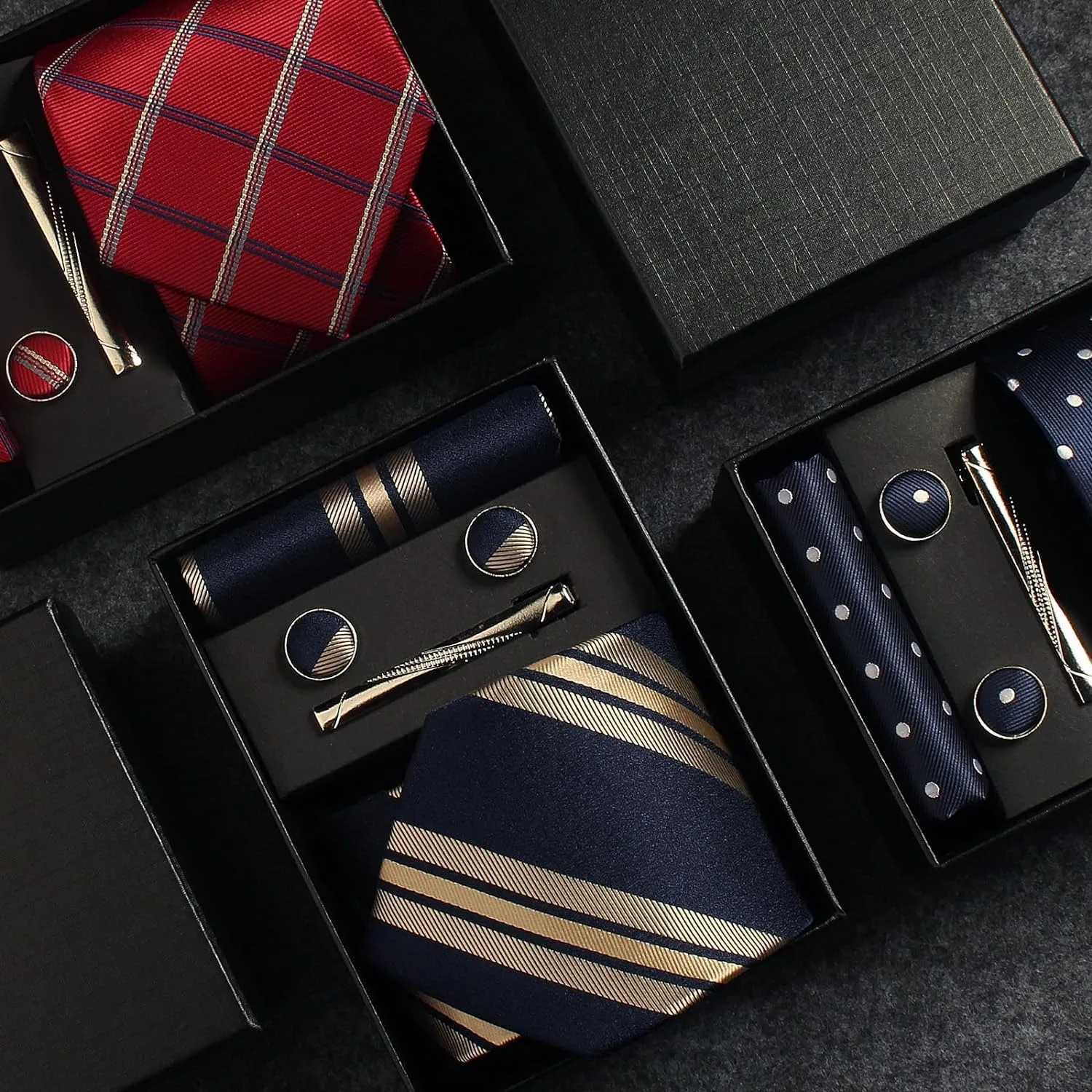 High quality 8cm mens tie set elegant jacquard necklace pocket square cufflinks tie with gift box suitable for weddings Y240925