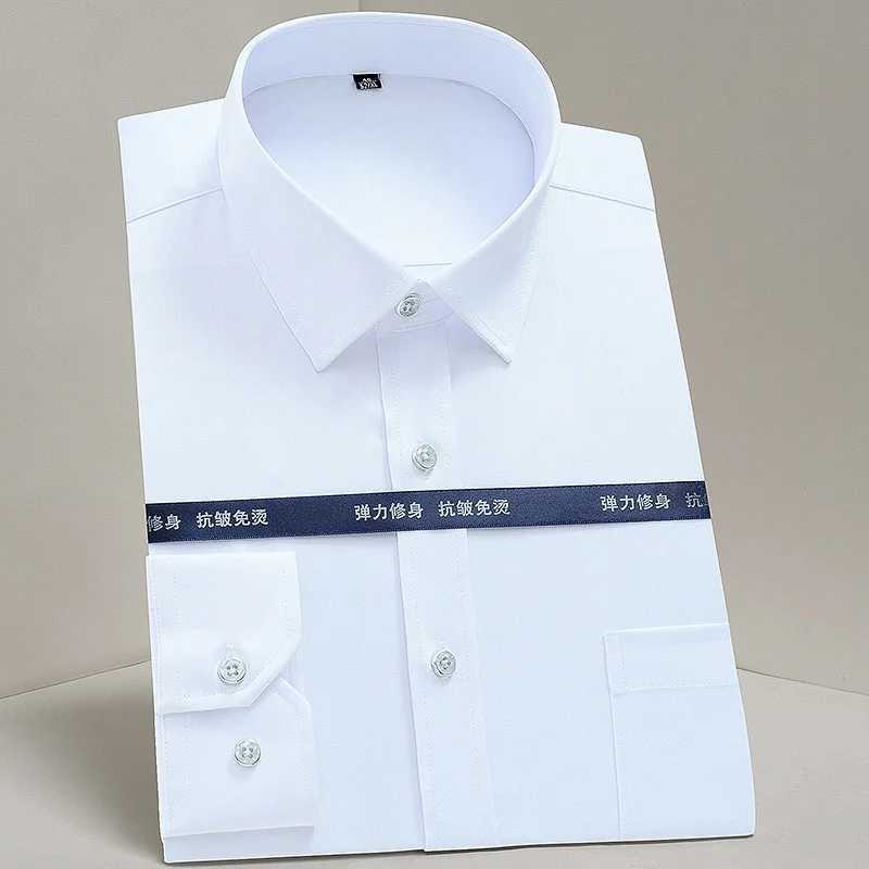 New wrinkle resistant cotton mens long sleeved Slve mens dress ultra-thin fit Camisa Social Business shirt pocket white shirt CL240926