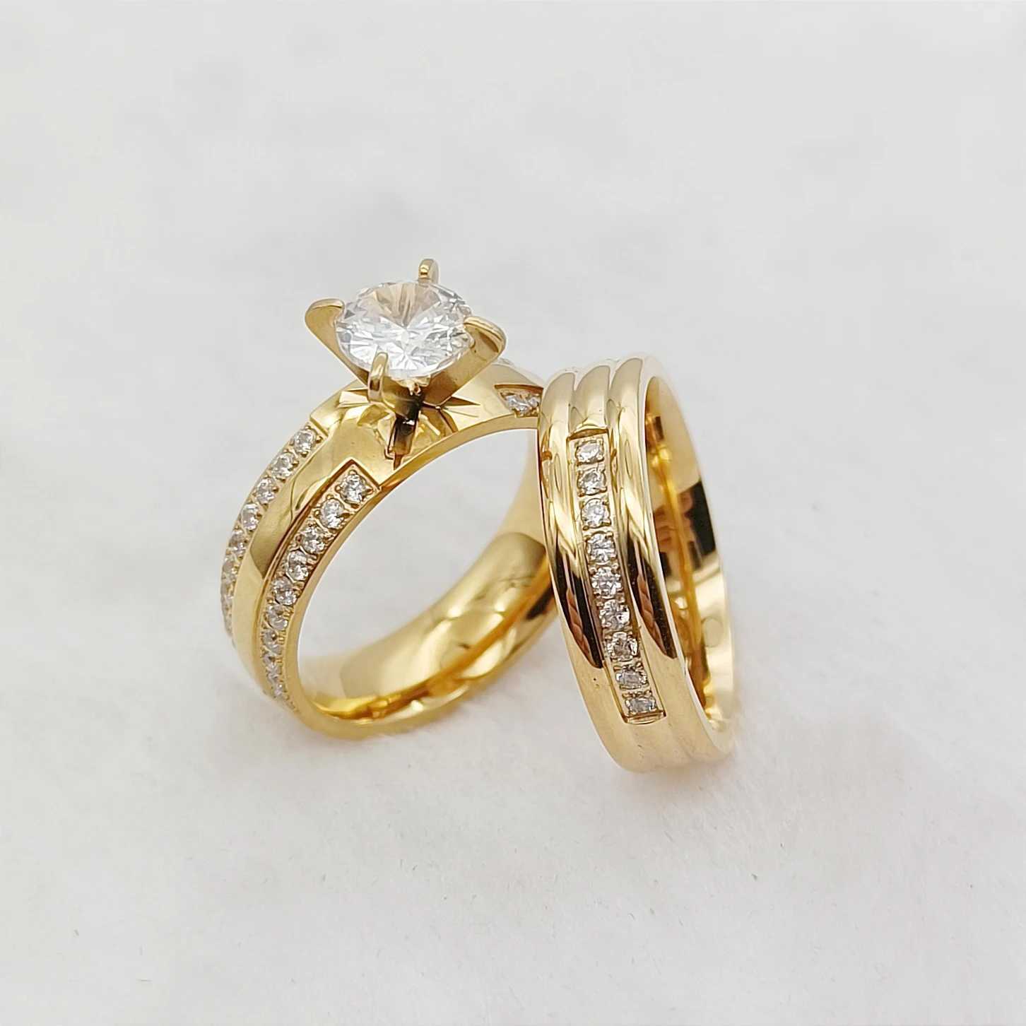24k Gold Filled 316L Stainl Steel Jewelry Cz Diamond Wedding Rings Sets for Women Girls Ladies Engagement Statement GiftsXJ250514