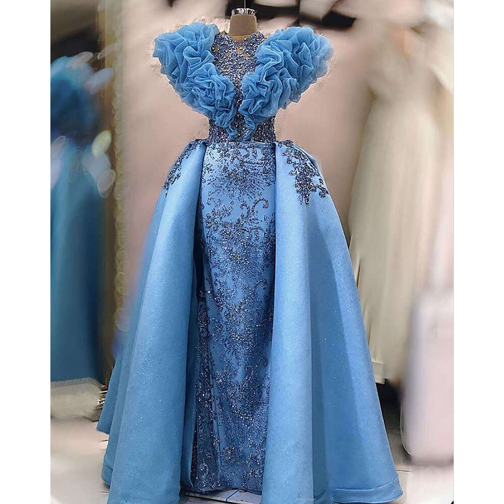 Gorgeous Evening Mermaid Sequined Beading Detachable Train Sleeveless Prom Gown Party Dress Vestido De Noite Custom Made 6660311
