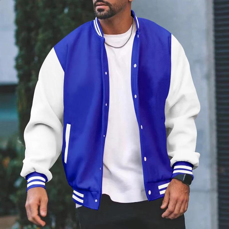 European and American mens fashionable street standing collar colorful block baseball suit casual sports jacket 240926