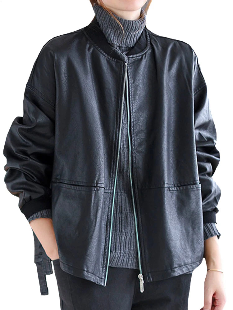 Autumn Females Fashion Biker Clothes Womens Loose Vintage Faux Leather Jackets Ladies Punk Pu Coats Black Outerwear 240918