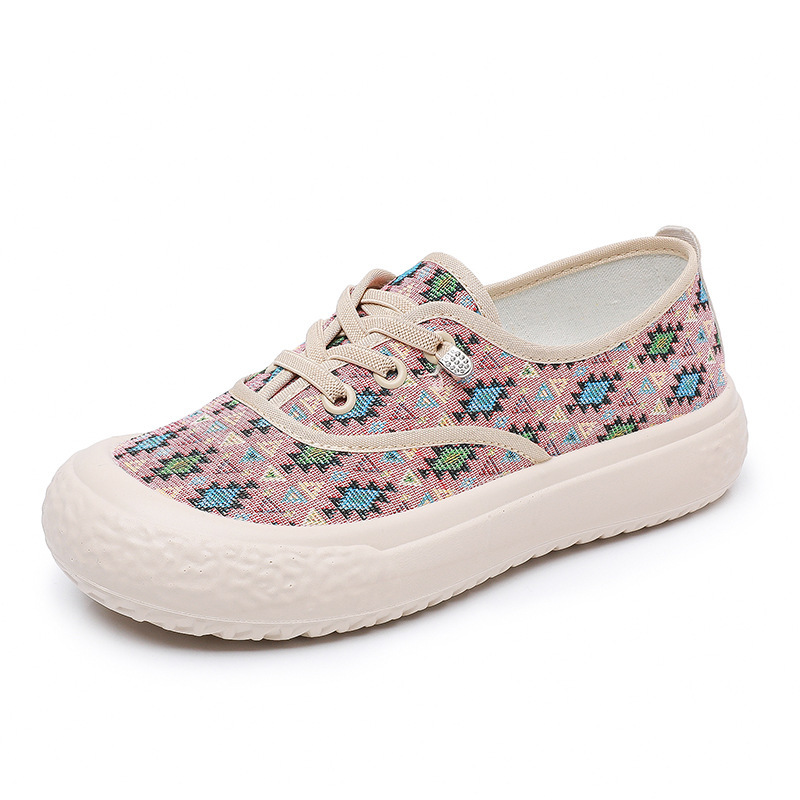 Old Beijing Spring Women's New Thick Sole Canvas Shoes Fashionable and Casual One Step Fishing Shoes Breathable Soft Sole Lazy Shoes