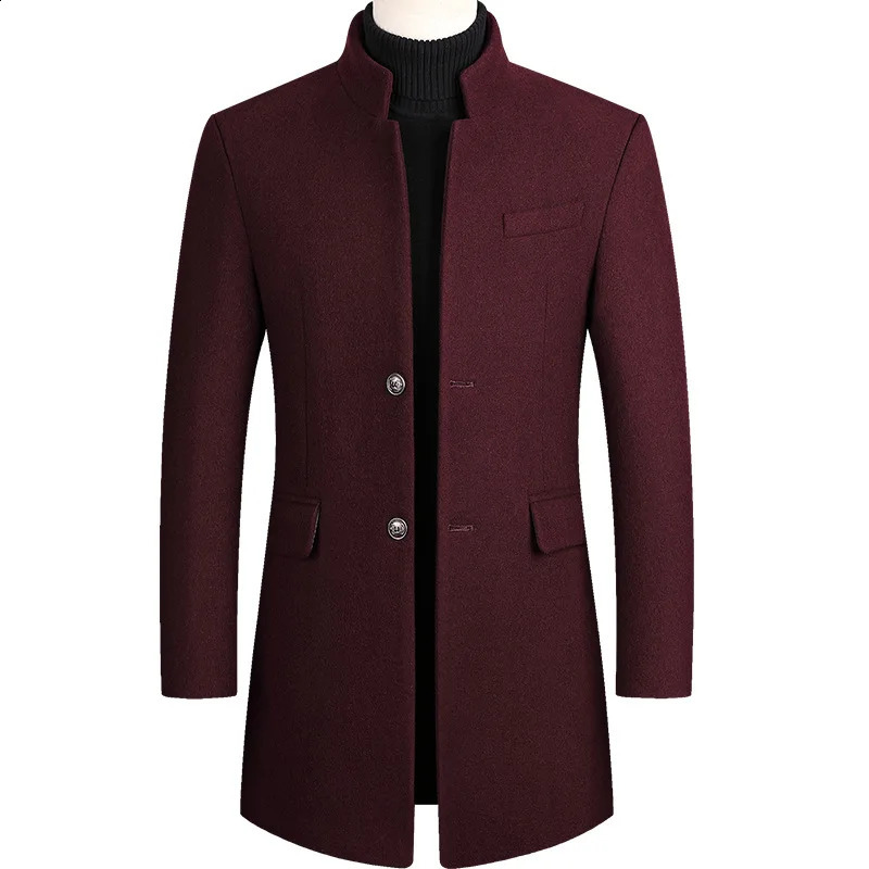 Mens winter black jacket plus size wool blend mens long windproof thick cotton warm coat 4xl 240921