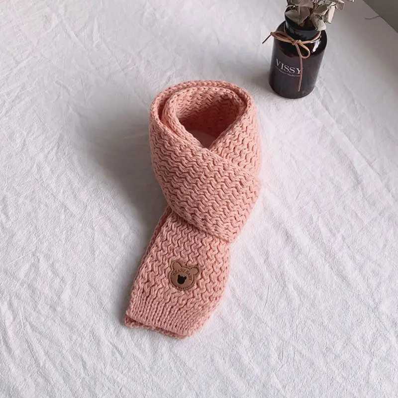 Scarves Wraps Winter Children Colors Soft Knitting Wool Thermal Scarf Boys Girls Lovely Outdoor Warmer Scarf Kids Solid Labelled Scarf L240910