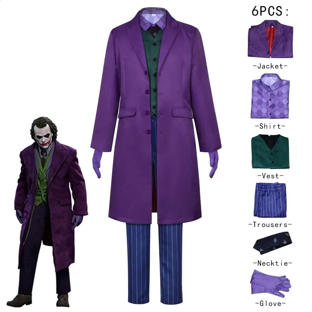 Adult Halloween Dress Up Party Clown Heath Ledger Set Role Playing Movie and TV Dark Knight Clown Costume Purple Jacket 240926