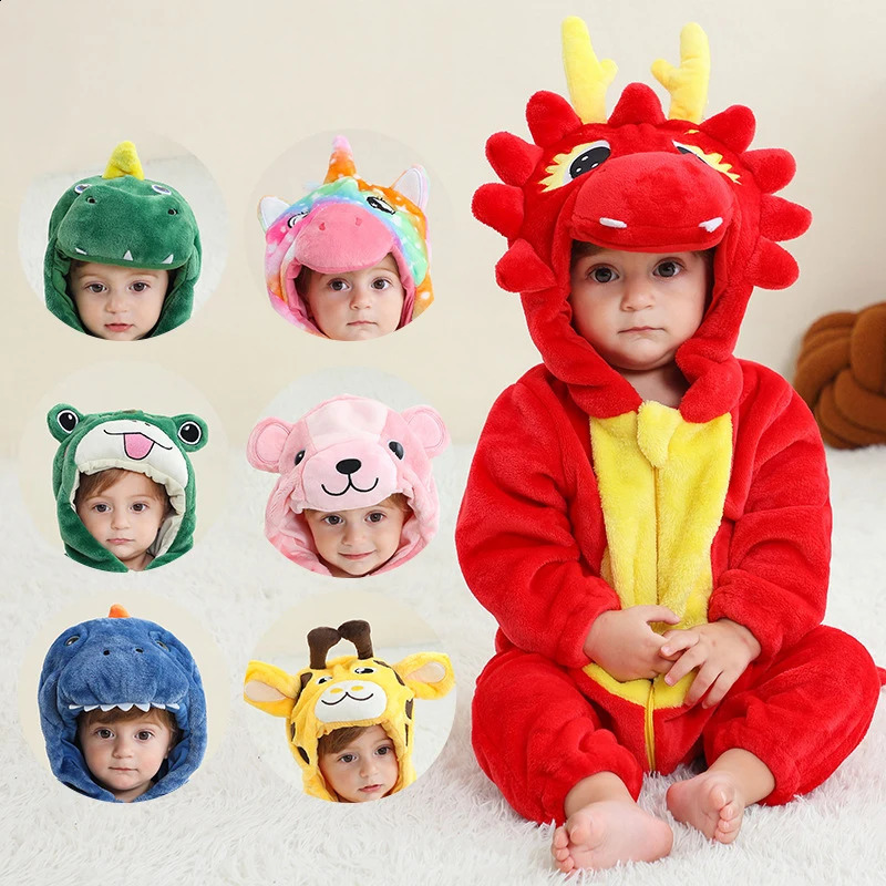 Baby winter clothes baby pajamas onepiece hooded jumpsuit toddler girls unicorn childrens Kigurumi 240925