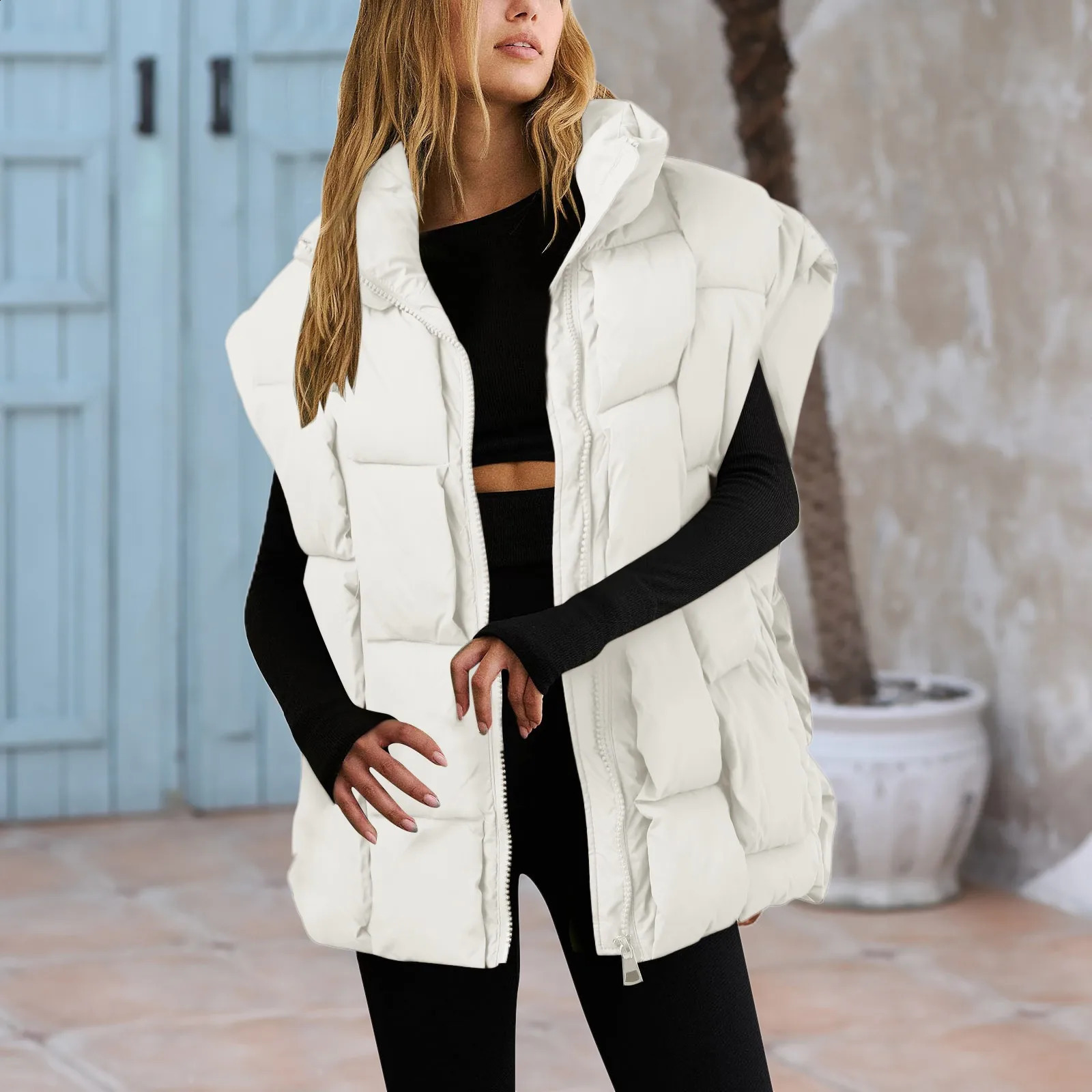 Winter jacket fashionable padded vest sleeveless womens vest warm jacket oversized jacket outerwear cushioning suit long womens loose vest 240925