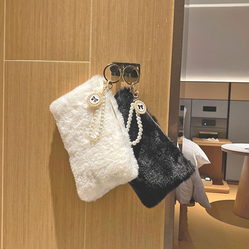 trend new designer wallet fur handbag small bag with phone key coin purse for girls portable wallet plush and fashionable wrist