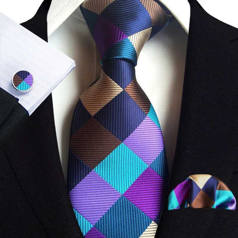 Blue Silver Paisley Ties For Men 8cm Wide Wedding Necktie Pocket Square Cufflinks Gift Set Suit Party Business Accessories X2504071