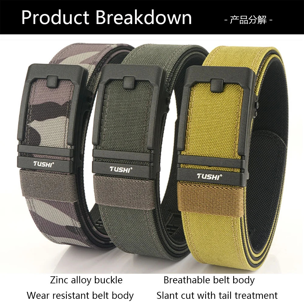 TUSHI 3.8CM mens hard tactical strap with metal automatic buckle IPSC gun strap 1100D nylon military strap outdoor sports girl 240925