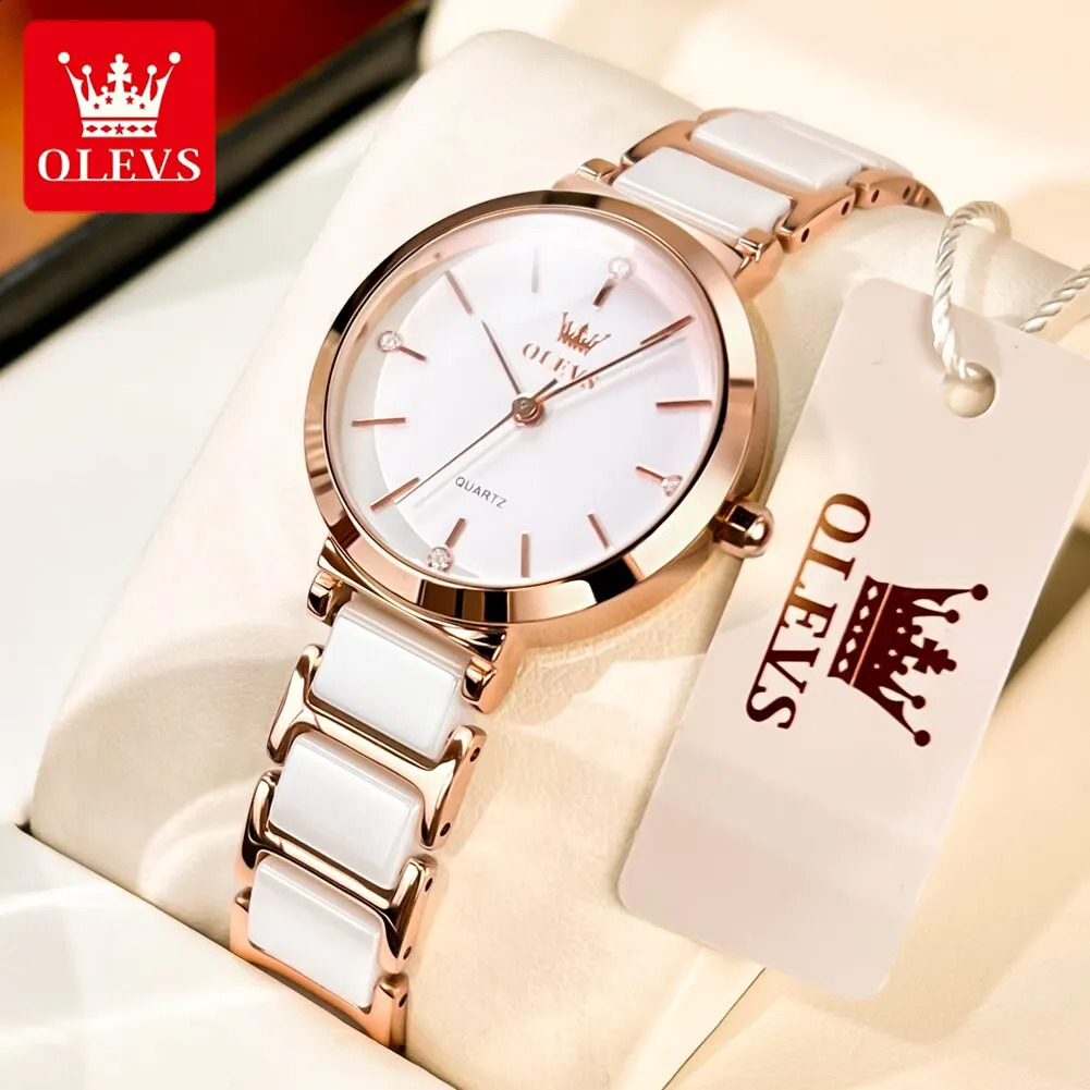 OLEVS Fashion Womens Watch Relogio Feminino Rose Gold Watch Womens Quartz Watch Ceramic Strap Clock Reloj Mujer 240924