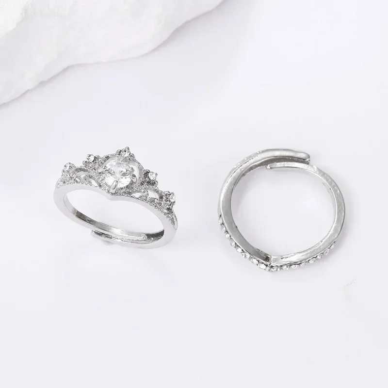 New hot selling crown print inlaid zircon wedding ring open ring set of 2 pieces used for temperature and sweet ladies jewelryXJ250412