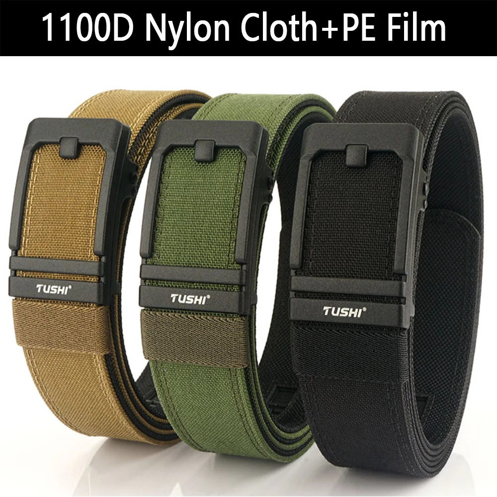 TUSHI 3.8CM mens hard tactical strap with metal automatic buckle IPSC gun strap 1100D nylon military strap outdoor sports girl 240925