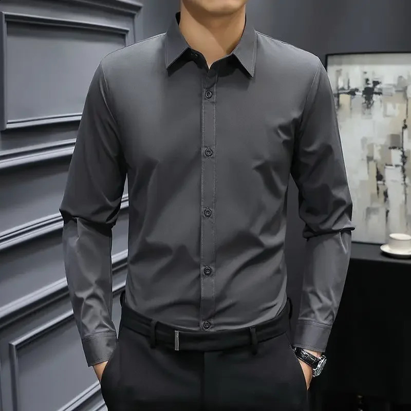 Mens Shirt Dress White Plain Formal Male Shirts Business for Office Normal Original Fashion Man 2024 Elegant Regular Social Xxl 240925