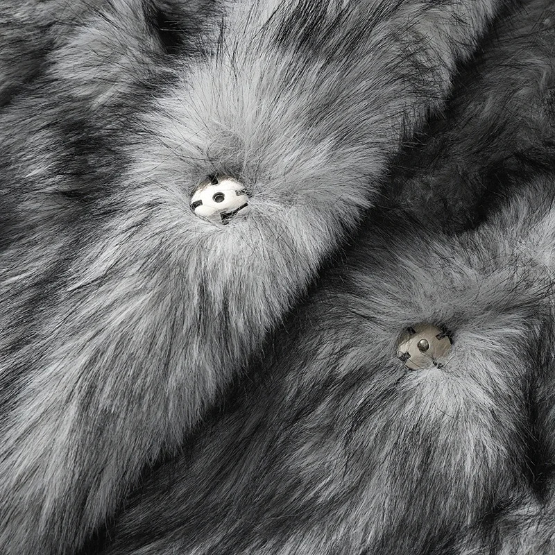 Brand Runway Fluffy Faux Coat Women Urious Fox Fur Stand Collar Short Jacket 2024 Winter Streetwear Overcoat