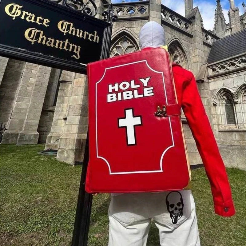 Hip-hop Bible Book Y2K PU Leather Ins Schoolbag Large Capacity Unisex Casual Shoulder Backpack 240921