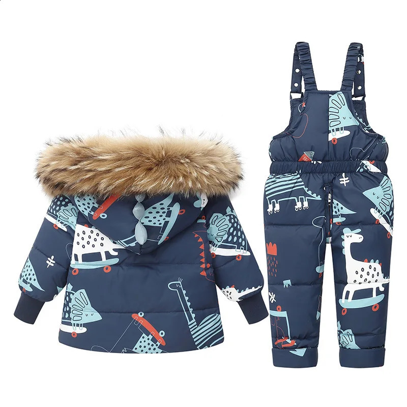 Children Clothing Set Hooded Parka Boy Baby Overalls toddler Girl Clothes Winter Warm Down Jacket Kids dinosaur Coat Snowsuit 240919