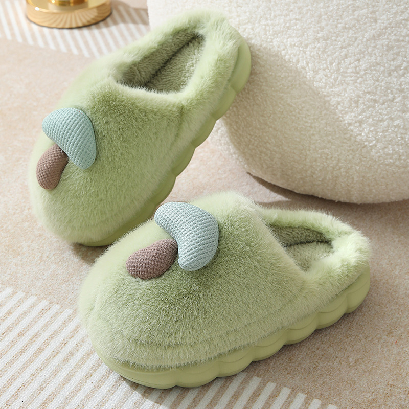 Family Matching Mushroom Printed Cotton Footwear - Warm, Non-Skid Slippers Ideal for Home Wear During Cold Seasons