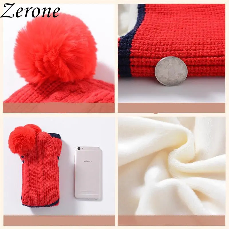 Winter Childrens Cute Plus Velvet Thick Wool Knitted Ball Hat for Girls Korean Version Warm Scarf Boys and Children Hedge 240925