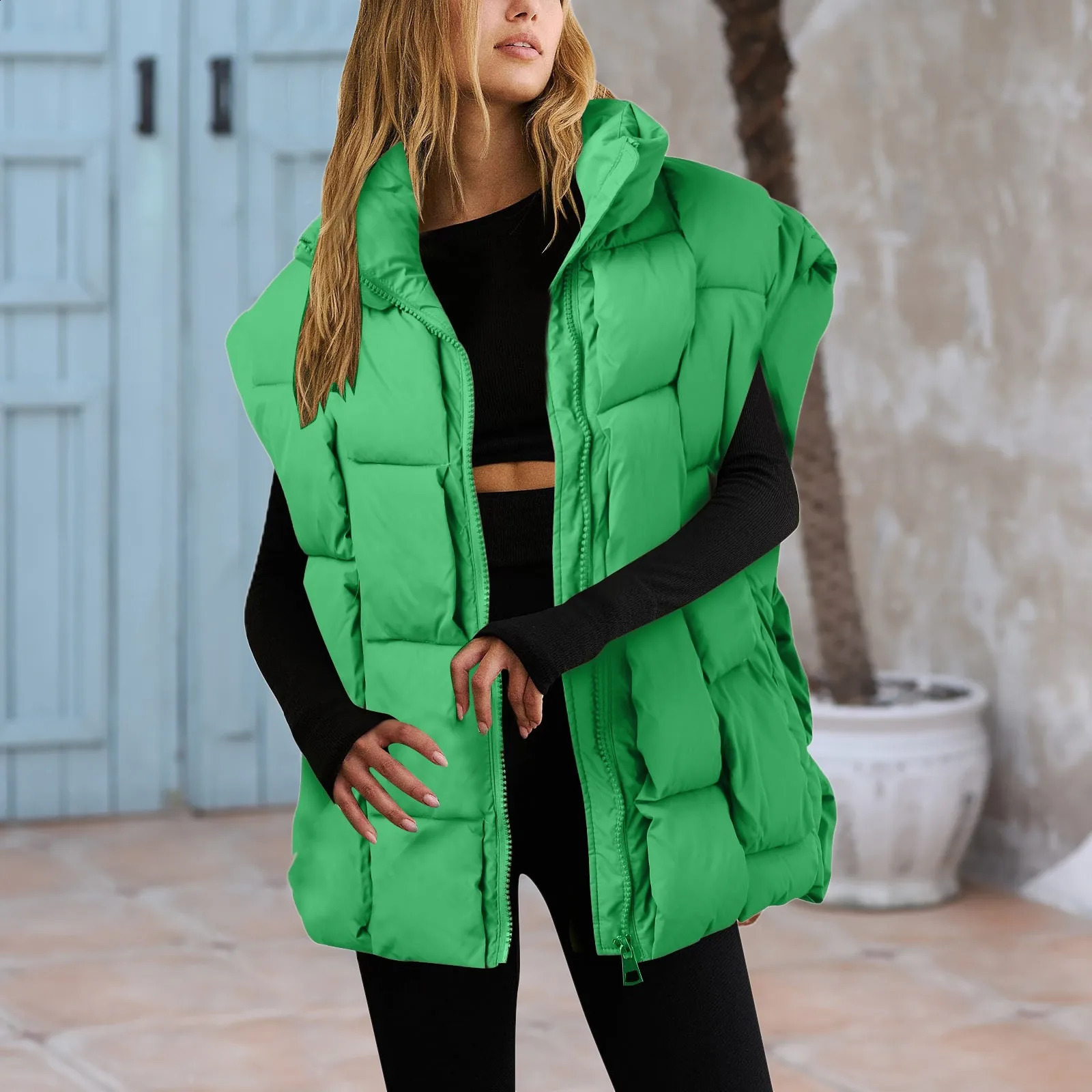 Winter jacket fashionable padded vest sleeveless womens vest warm jacket oversized jacket outerwear cushioning suit long womens loose vest 240925