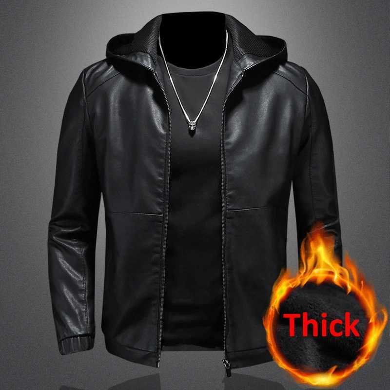 Hooded PU Jackets Men Biker Jacket Spring Autumn Leather Jacket Coat Male Fashion Casual Black PU Leather Coat Big Size 5XL W251023