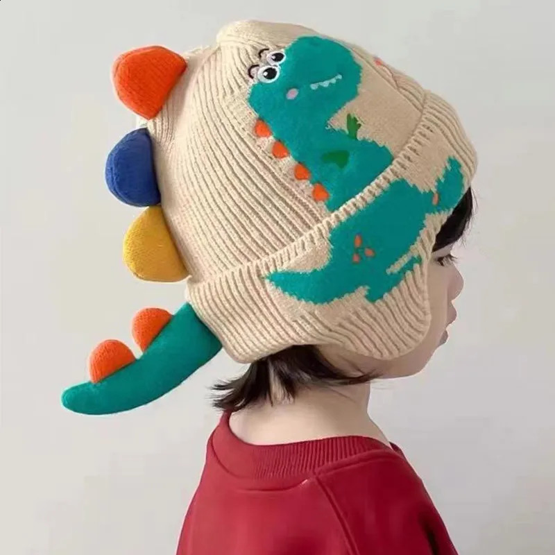Baby winter hat cartoon dinosaur warm knitted bean earmuffs for children boys and girls outdoor 240925