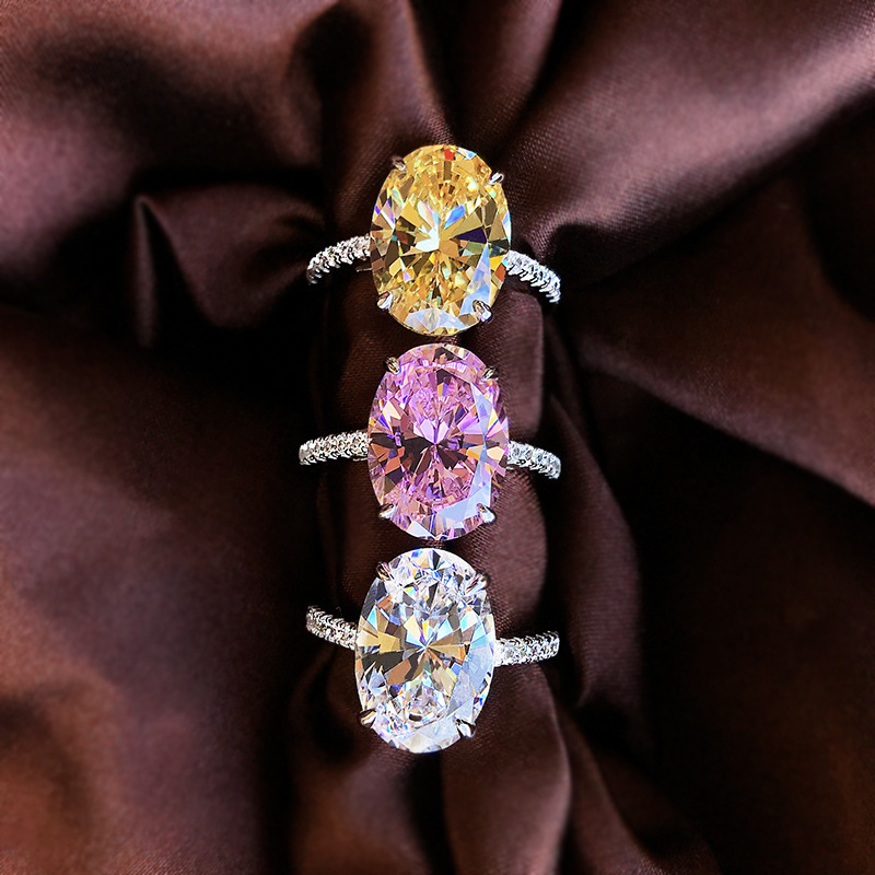 Sterg Sier Oval Pink Moissanite Dia Eternity Wedding Engagement Band Ring