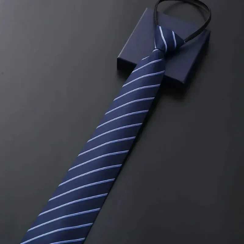 Elegant blue and black striped mens shirt business dress zipper collar lazy tie vest accessories wedding Gro Y240925