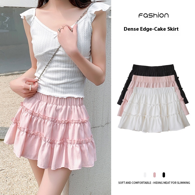 Pink Short for Women 2024 Summer New Thin French Ballet Style Cake with Exquisite Lace Charm JK Half length Skirt