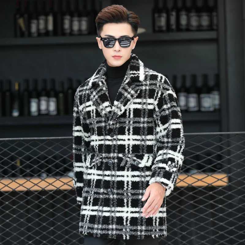 Cashmere coat mens fur integrated medium to long trend plain weave cashmere coat W240925
